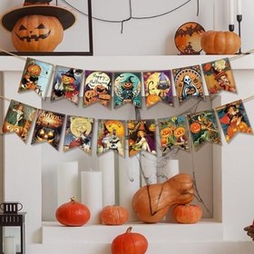 Resim Vintage Cadılar Bayramı Banner, Balkabağı Banner Cadılar Bayramı,Parti Süslemeleri Balkabağı Garland - Cadılar Bayramı Partisi Banner, Şömine, Duvar için Balkabağı Tabelası ile Yeniden Kullanılabilir 