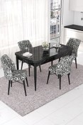 Resim Canisa Nef Serisi 70x114 Açılabilir Mdf Siyah Mermer Desen Masa Takımı Ve 4 Zebra Desen Sandalye 