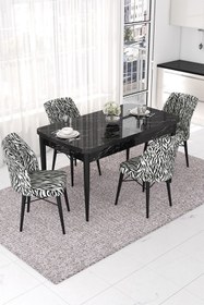 Resim Canisa Nef Serisi 70x114 Açılabilir Mdf Siyah Mermer Desen Masa Takımı Ve 4 Zebra Desen Sandalye 