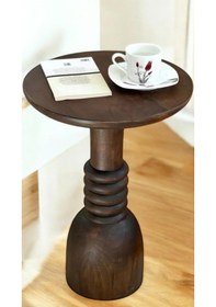 Resim Wood Woodenahşap Tekli Mantar Yan Sehpa Modern Ceviz Renk 50cm Koyu Ceviz 