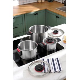 Resim Karaca Yenka İndüksiyon Tabanlı Katlanabilir Kulplu 6 Parça Çelik Tencere Seti 