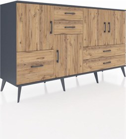 Resim Kronos Konsol 4 Raflı 5 Çekmeceli 4 Kapaklı 176x59x99 Antrasit-ça Antrasit-çam 