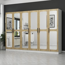 Resim Minar Kale 6 Kapaklı Aynalı 2Ç Dolap - Pera Ceviz 