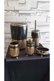 Resim AsilHome Asil Home 5 Parça Lak Kaplama Gold Kemerli Banyo Seti 