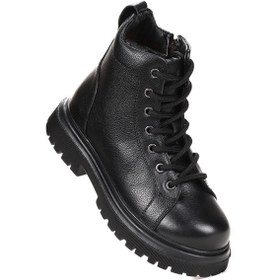 Resim Kiko Kids Rita %100 Deri Fermuarlı Erkek Çocuk Bot Ayakkabı Siyah 