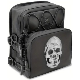 Resim Fochsia Siyah 3d Kafatası Motosiklet Gidon Çantası Su Geçirmez Evrensel Çapraz Bagaj Siyah 