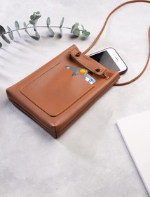 Resim DK LEATHER Kadın Kahverengi Küçük Cepli Omuz Askılı Çapraz Kadın Çantası, Minimal Telefon Çantası 