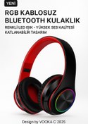 Resim VOOKA RGB Işıklı Kablosuz Bluetooth Kulak Üstü Kulaklık | Müzik, Oyun, Mikrofonlu, Katlanabilir 