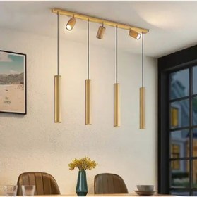 Resim N Naturel Aydınlatma 100cm 7 Spotlu Ledli Yemek Masası Avizesi / Sarı Işık Ampul Dahildir / Eskitme Renk 