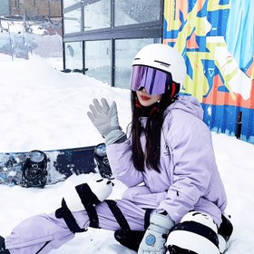 Resim Yeni Büyük Çerçeveli Tam Sarma Gerçek Ayna Çiçekli Kayak Gözlüğü, Kaymaz Dokuma Kayışlı Kalınlaştırılmış Çift Katman Sünger Açık Bej - Nefes Alabilir 