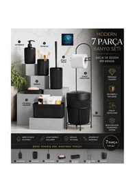 Resim Premium Lüks 7 Li Banyo Aksesuar Seti Modern Tasarım Siyah 