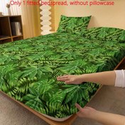 Resim Botanik Yaprak Desenli Kapitone Çarşaf - %100 Polyester, Dokuma, Aktif Baskı, Hipoalerjenik, Makinede Yıkanabilir Yatak Örtüsü Yastıksız - 29 cm'ye Kadar Yükseklikte Yatağa Uyar 