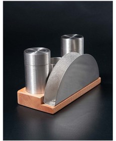Resim Reyo Home 3'lü Paslanmaz Çelik Tuzluk Takımı - Ahşap Standlı Gri 
