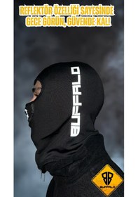 Resim Buffalo Bandana 4 Mevsim Reflektör Gözü Açık Maske Boyunluk Maske Balaklava Siyah 