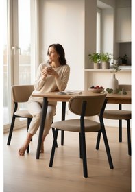 Resim Canisa Toldy Serisi 2 Adet Cappucino Bukle Kumaş Mutfak Sandalyesi Siyah Metal Ayak Cappucino Sandalye Ayaklar Siyah 