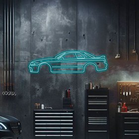 Resim Skyline GT-R R32 Metal Neon Araç Silüeti - MTN0035 - Buz Mavisi / 140 cm 
