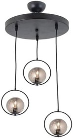 Resim Lambadar Modern Füme Glop Camlı Daire Model Üçlü Siyah Sarkıt Avize Siyah2 Tek Ebat 0040-3Blkglopfümecam 