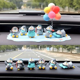 Resim 6'lı Sevimli Penguen Araba Süsleme Seti - Reçine Karikatür Gösterge Paneli Asma Süsü, İç Mekan Araba Dekorasyonları 