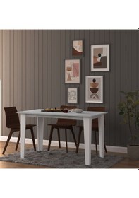 Resim Asra Trend Yemek Masası YM-01 %100 MDF 4-6 Kişilik Mutfak Salon Masası Retro Taş Gümüş 