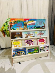 Resim OlcayAksesuar Montessori Çocuk Bebek Odası Taşınabilir Eğitici 4 Raflı Bez Kumaş Kitaplık 