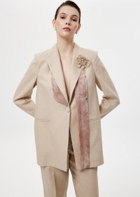 Resim Fularlı Blazer Ceket - 38 / Bej 