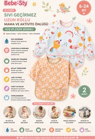 Resim DYZSTAR 2'li Set Sıvı Geçirmez Uzun Kollu Bebek Mama ve Aktivite Önlüğü - BLW Uyumlu, Cepli, Leke Tutmaz Kuş ve Çiçek Desenli 6-24 Ay 