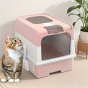 Resim Büyük Katlanabilir Otomatik Kendinden Temizlemeli Kedi Tuvaleti Çekmeceli Tasarımlı - Dayanıklı Plastik, Kolay Temizlenir, Modern Evcil Hayvan Çözümü, Dayanıklı Plastik Yapı 