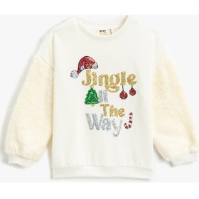 Resim Koton Yılbaşı Temalı Peluş Detaylı Sweat Pul-payet İşleme Detaylı Beyaz 3wkg10526ak 3WKG10526AK000 Beyaz 
