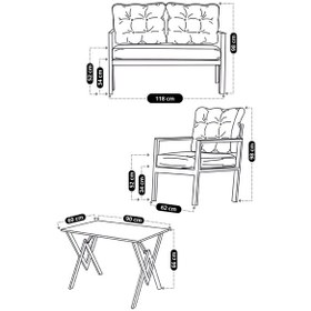 Resim Ard & Garden Miray 211 Masalı Antrasit Fermuarlı Bahçe Balkon Takımı, Salon, Teras- Berjer Düğmeli Metal Çay Seti Gri 