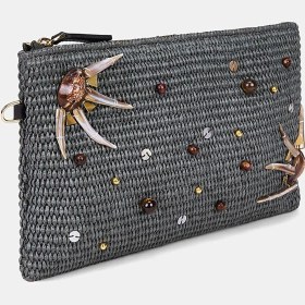 Resim Desa Kadın Yeşil Boncuk Işlemeli Hasır Clutch 