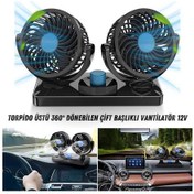 Resim Üniversal Oto Ofis Araç İçi Torpido Üstü Vantilatör Çift Başlıklı Çakmaklık Girişli 2 Kademeli Soğutucu Fan 360 Dönebilen Ultra Sessiz Araç Fanı 12v Mavi 00 Şüscaroto Aksesuar 
