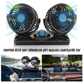 Resim Üniversal Oto Ofis Araç İçi Torpido Üstü Vantilatör Çift Başlıklı Çakmaklık Girişli 2 Kademeli Soğutucu Fan 360 Dönebilen Ultra Sessiz Araç Fanı 12v Mavi 00 Şüscaroto Aksesuar 