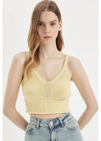 Resim DeFacto Slim Fit Dar Kesim V Yaka Askılı Örgü Kroşe Atlet A8433AX24SMYL242 