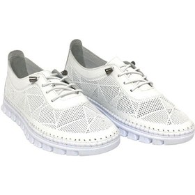 Resim Taşpınar %100 Hakiki Deri Kadın Ortopedik Yazlık Günlük Akıllı Lastik Bağcıklı Ayakkabı 36-41 Beyaz 