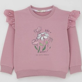 Resim Breeze Kız Çocuk Sweatshirt Omuzları Çiçek Nakış Detaylı Çiçek Baskılı 2-6 Yaş, Gülkurusu Gül Kurusu 