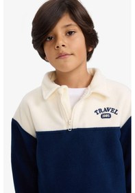Resim Defacto Oversize Geniş Kalıp Polo Yaka Yarım Fermuarlı Baskılı Polar Sweatshirt Erkek Çocuk G3301A825WN 
