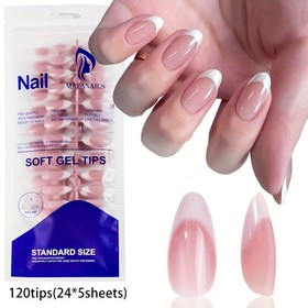 Resim 120 Adet Paket Badem Fransız Ten Rengi Pembe ve Beyaz Yapışkan Tırnaklar, Orta Uzunlukta Tırnak Sanatı Dekorasyonu ile 1 Jel Sticker ve 1 Mini Tırnak Törpüsü - Kadın Tırnak Aksesuarları 