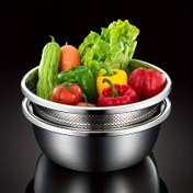 Resim 2 adet Paslanmaz Çelik Mikro-Perforated Süzgeç ve Çok Fonksiyonlu Kase Seti - Sebzeler, Meyveler ve Pirinç Yıkamak İçin Mükemmel, Pasta Pişirmek İçin İdeal, Bulaşık Makinesinde Güvenli, Mutfak Gereçleri|Modern Mutfak Eşyaları|Dayanıklı Mutfak Eşyası 