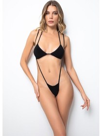 Resim Miorre Uzun Biyeli Fantezi Sütyen String Takım Siyah 