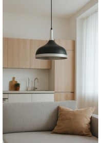 Resim Cosmos Siyah Içi Gümüş Özel Tasarım Modern Dekoratif Cafe Mutfak Salon Sarkıt Tekli Avize Ampulsüz Siyah Gümüş 