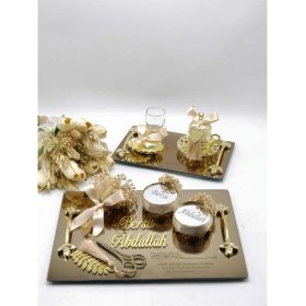 Resim Iki'li Söz ve Nişan Tepsisi, Zarif Altın Tasarım, Şık ve Kullanışlı Set 