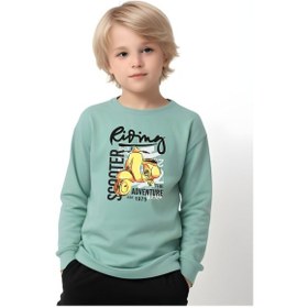 Resim Panios Kids Rising Scooter Baskılı Erkek Çocuk Yuvarlak Yaka Mint Yeşili Sweatshirt Mint Yeşili 