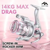 Resim HAUT TON SW-2 Pembe Döner Olta - Alüminyum Alaşımlı Spool, 14kg Maksimum Sürükleme, 2 Hız Ayarı, Ergonomik Tutma Sapı ve Tatlı ve Tuzlu Su Balıkçılığı için Pürüzsüz Sürükleme Sistemi, Balıkçılık için Olta, Tatil Balıkçılık Ekipmanı, Şık Balıkçılık Ekipmanı, Dayanıklı Spool Malzemesi 