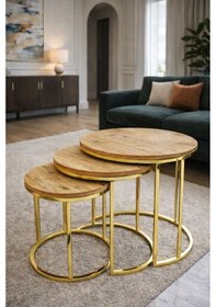 Resim 3lü C Lüx Zigon Servis Salon Sehpa Altın 