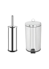 Resim Palex Krom Pedallı Çöp Kovası 5 Lt Krom Çöp Kovası + Krom Tuvalet Fırçası Krom 