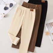 Resim Kızlar için sonbahar ve kış siyah, gri ve beyaz düz renk hafif nefes alabilen sıcak pantolonlardan oluşan 3 parça takım, yüksek esneklik, kadife kumaş, rahat günlük küçük kızların temel pantolonu, çok yönlü dış mekan giyimi, 12 yaşın altındaki çocuklar için uygun 