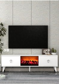 Resim Tv0051-txa150dd-1 Şömineli Tv Sehpası Beyaz - Gümüş 
