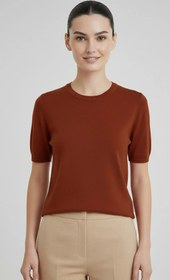 Resim Kiremit Yuvarlak Yaka Kadın Kazak - KİREMİT / XXL 