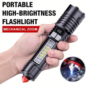 Resim LED Yüksek Lümenli Taktiksel El Feneri ve Güvenlik Çekiçli - Ayarlanabilir Işın, Kemer Kesici ve Pencere Cam Kırıcı ile Şarj Edilebilir Güneş Enerjili Acil Kurtarma Aracı, USB-C Şarj, Kamp, Yürüyüş ve Kendini Koruma için Lityum Pil, Kamp Aksesuarı 