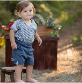 Resim Organicera Organicera Organik Kısa Kollu Kimono Body, Indigo Çizgili Çok Renkli 